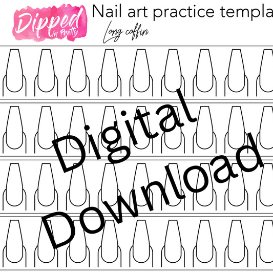 Nail Art Template 2 (Long Coffin) Instant Download practice sheet